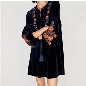 NWOT Zara Velvet Embroidered Dress